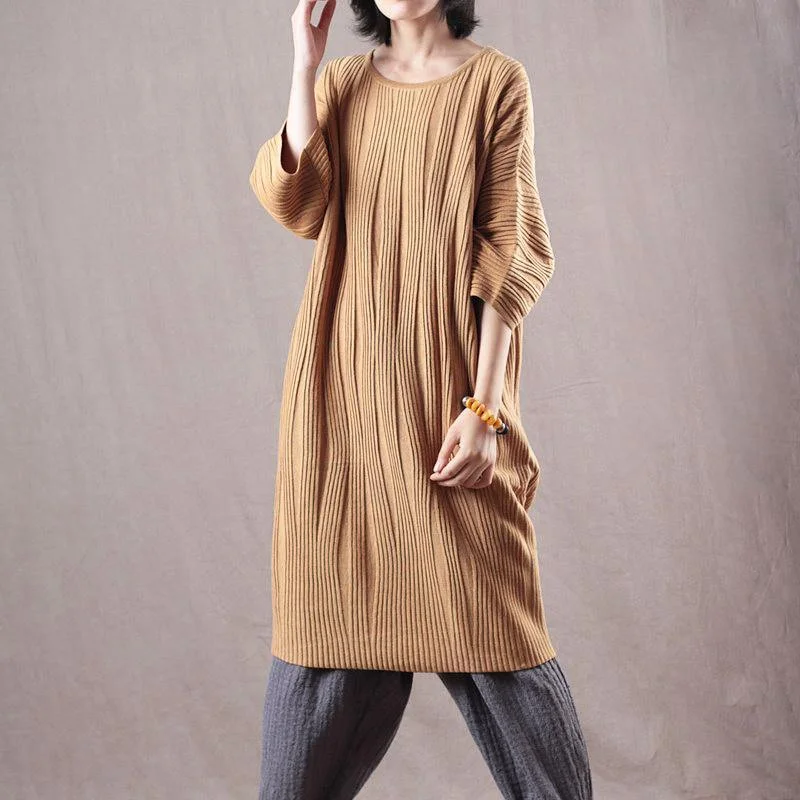 New Yellow Sweater Dresses Oversized Bracelet Sleeved Pullover Sweater Long Knit Sweaters Shirred Sleeve Feminine