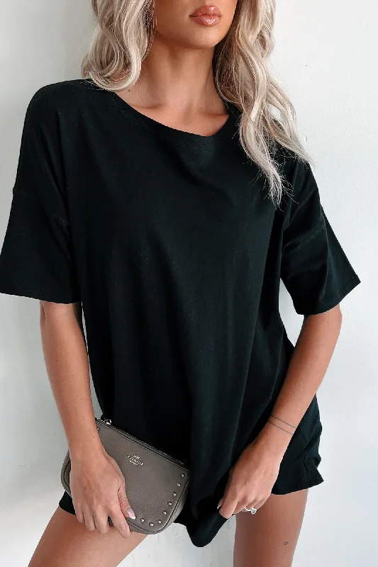 Oversized T-Shirt Dress (Black) Boxy Fit Fitted Loose