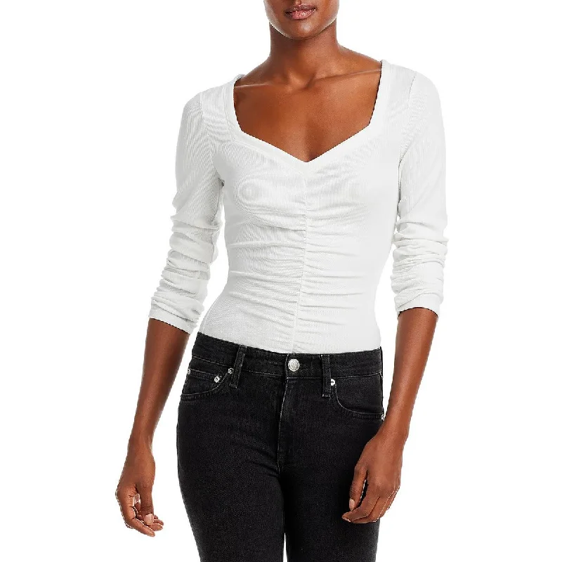 Paige Womens Annalisa Ruched Ribbed Pullover Top Tapered Sleeve Pullover