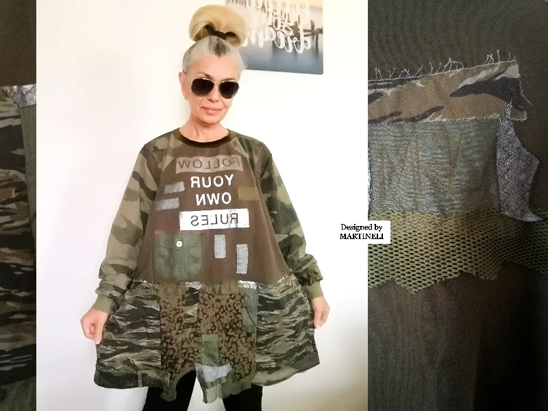 Plus Size Camouflage Dress 3XL Loose Sweatshirt Dress Hoodie with Puffed Sleeves Voluminous Trendy