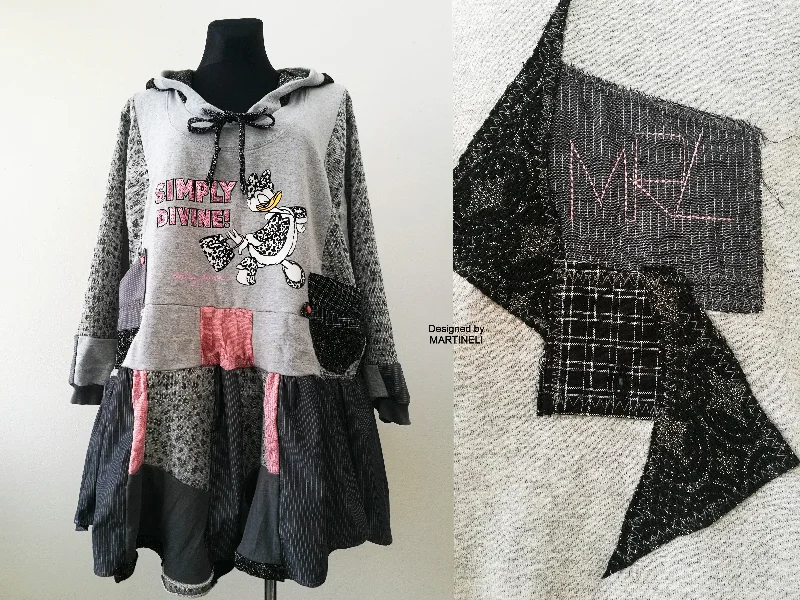 Plus Size Hooded Dress,3X Daisy Duck Sweatshirt Dress Hoodie with Side Slits Relaxed Casual