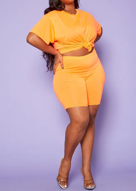 Hi Curvy Plus Size Women Neon Basic T-Shirt & Biker Shorts Set Modern Contemporary Chic