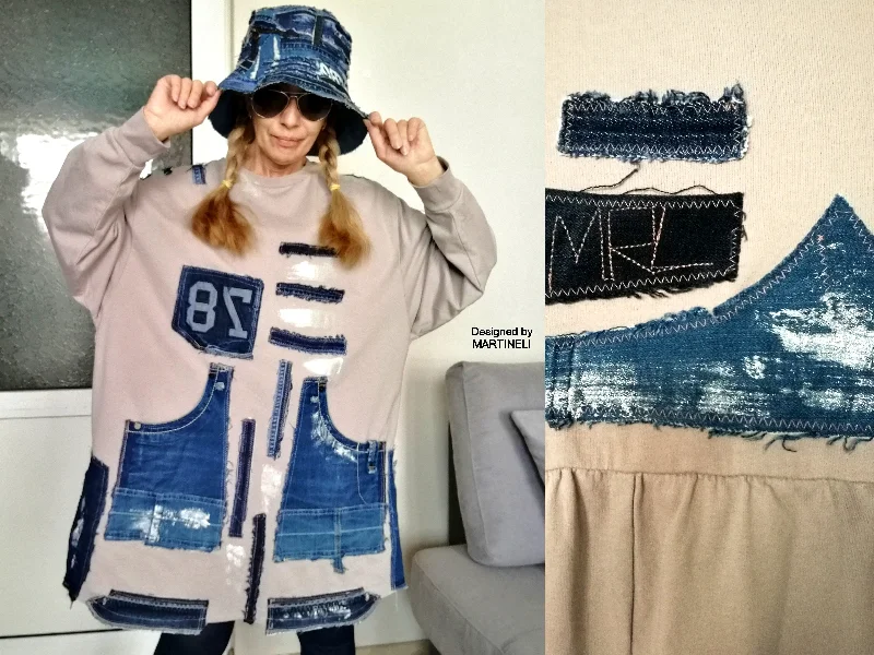 Plus Size Sweatshirt Dress 3XL Boho Denim Outfits for Women Hoodie with Full-Zip Functional Layering