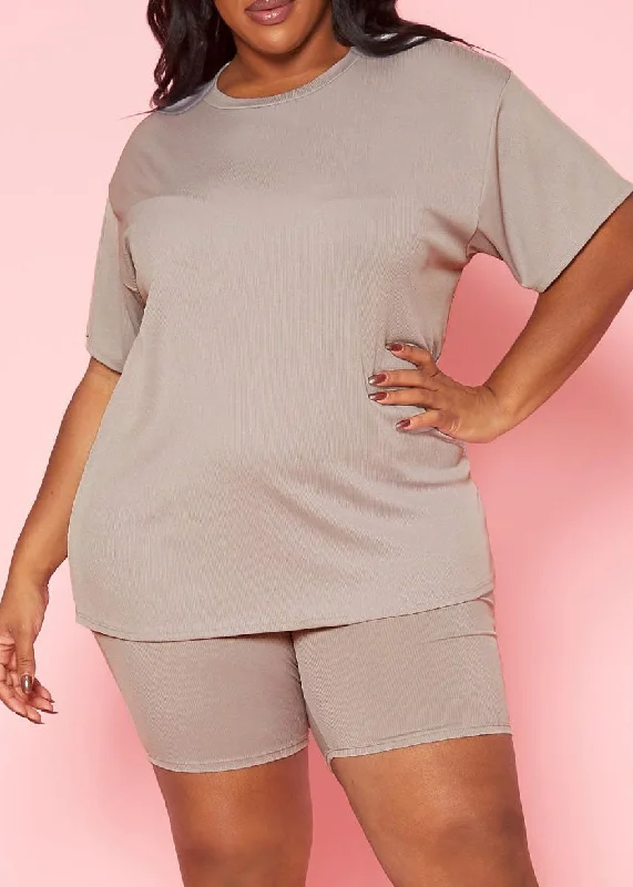 Hi Curvy Plus Size Women T-Shirt & Biker Shorts Sets Hooded Caped Shawl Collar