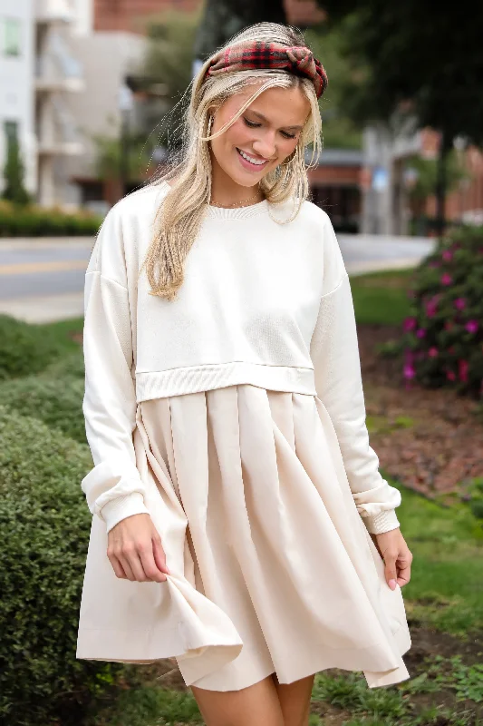 Precious Impression Natural Sweatshirt Dress Hoodie with High-Low Hem Asymmetrical Trendy
