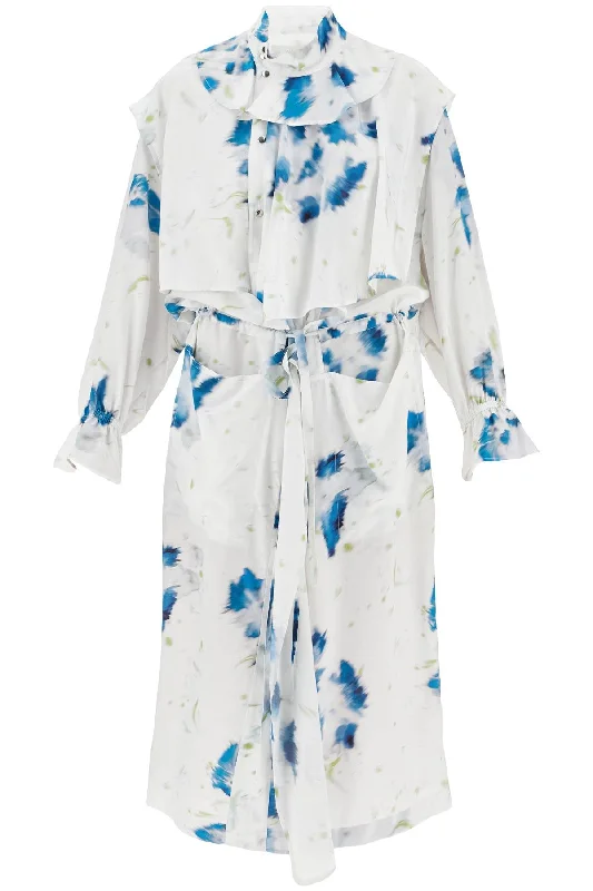 printed dust coat with cape DR1052 LF1271 CHALK BLUE Elegant Wool Jacket