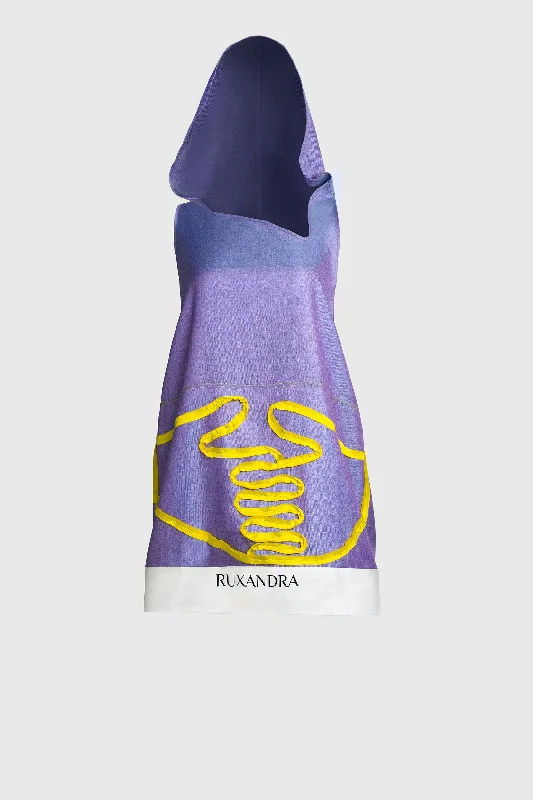 Purple Blue Silk Hoodie Hoodie with Hem Raw Edge Edgy Unfinished