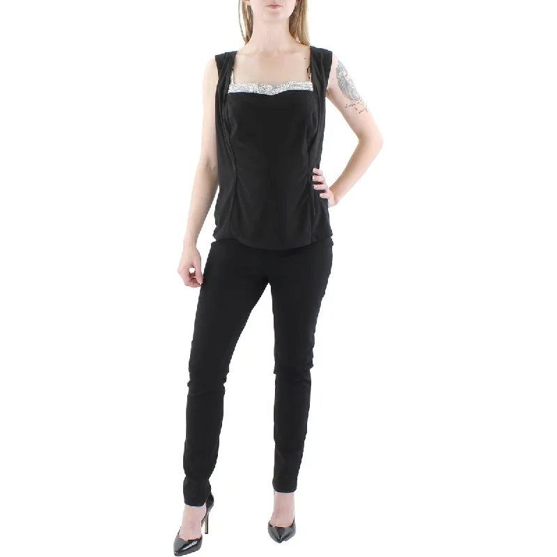 R&M Richards Womens Plus Knit Embellished Tank Top metallic tank top