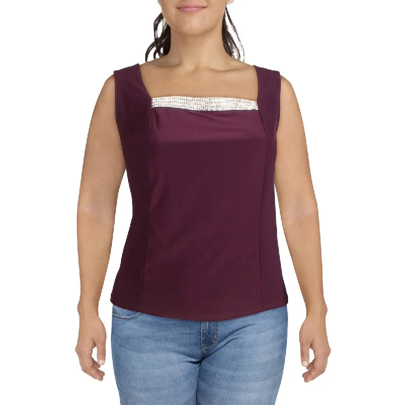 R&M Richards Womens Plus Knit Embellished Tank Top glitter tank top