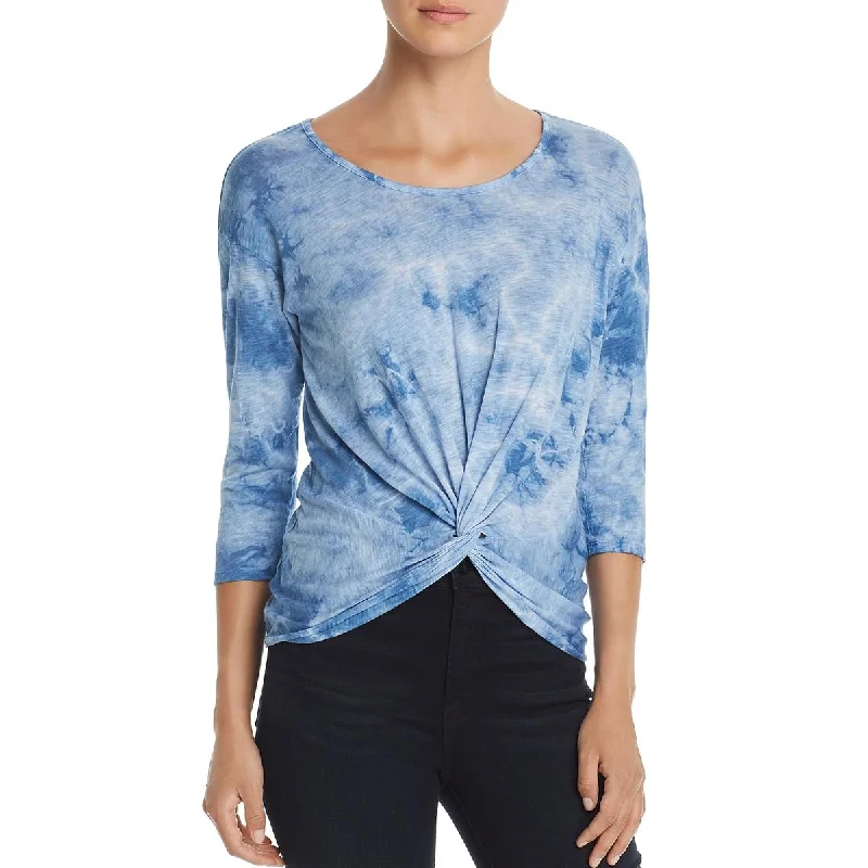 Red Haute Womens Tie-Dye Knot Front Pullover Top Slouchy Comfort Pullover