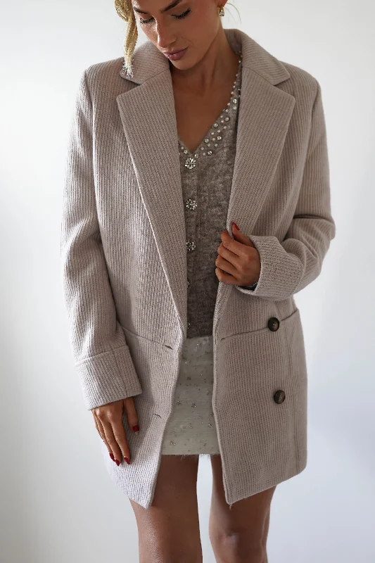 Reno Tailored Over Sized Coat | Taupe Soft Thermal Overcoat