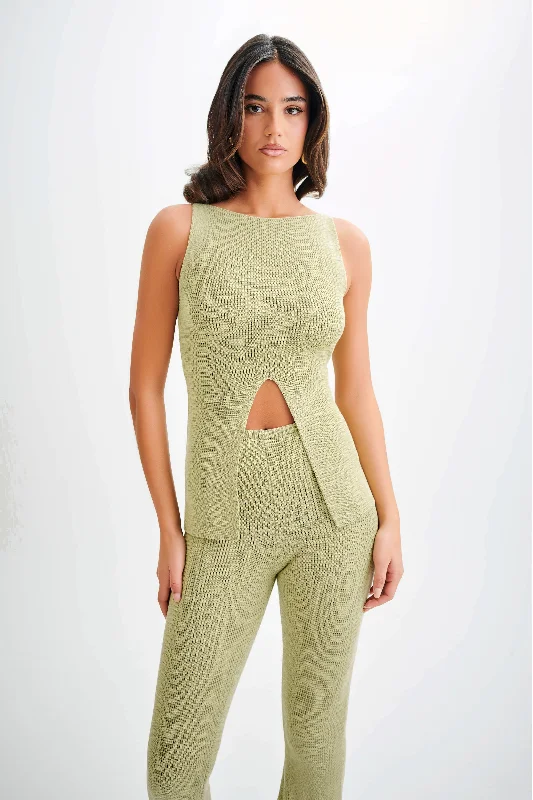 Ridley Knit Tank Top With Split - Pastel Green vintage tank top
