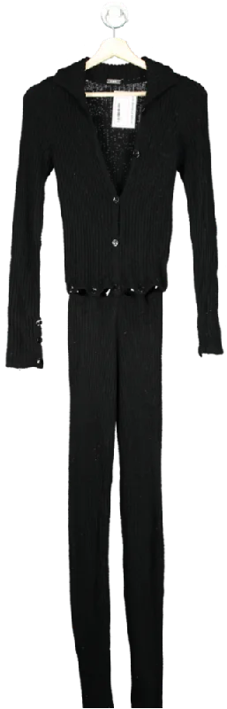 RUVE Black Ribbed Knit Cardigan Set One Size Solid Color Striped Floral Print