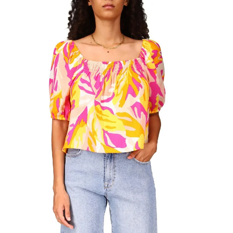 Sanctuary Womens Real Love Square Neck Printed Pullover Top Surplice Neck Pullover