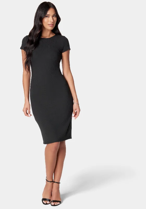 Short Sleeve Midi Rib T-Shirt Dress Cashmere Blend Cotton Blend Poly Blend