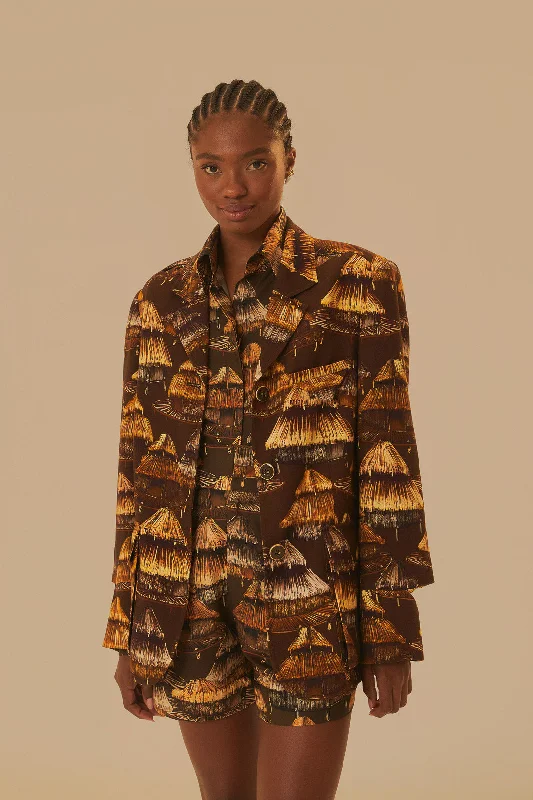 Shuhu Brown Cut Out Blazer Women's Vintage Jacket