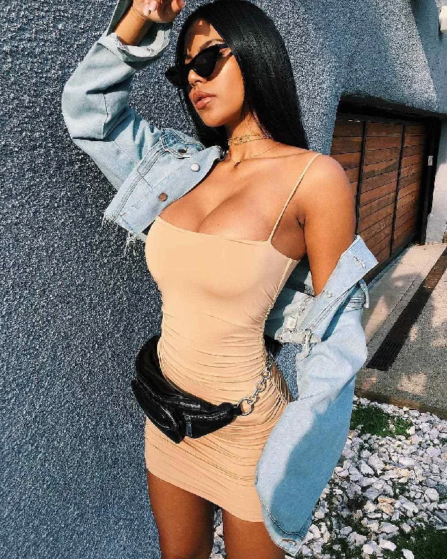 Silk Sleeveless Pullover Bodycon Mini Dress Lapel Neck Sweater