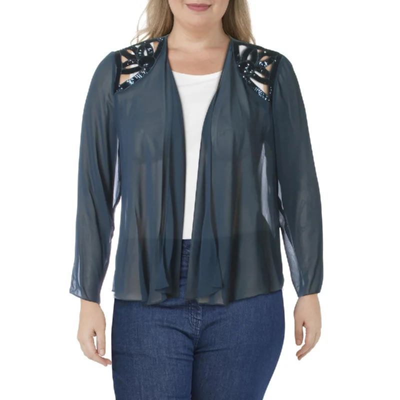 SLNY Womens Chiffon Sheer Cardigan Top Terry Blend Velvet Blend Canvas Blend