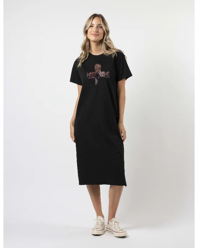 Stella + Gemma Maxie T-Shirt Dress - Black Dusty Rose Cross Spandex Blend Rayon Blend Denim Blend