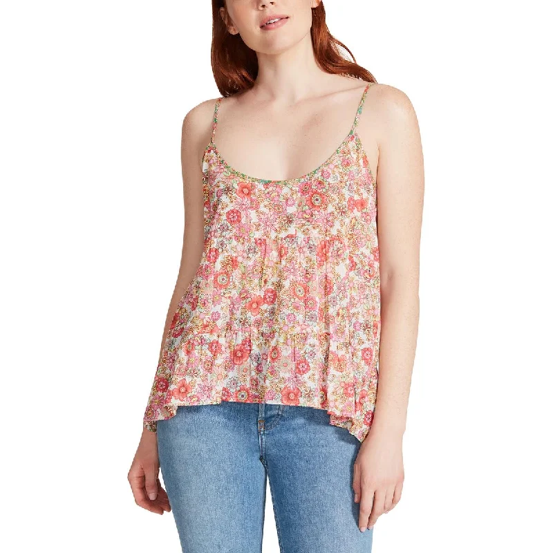Steve Madden Womens Marigold Cotton Gathered Tank Top high neck tank