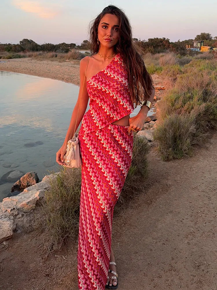 Striped Irregular Tank Top & Maxi Skirt Set playful tank top