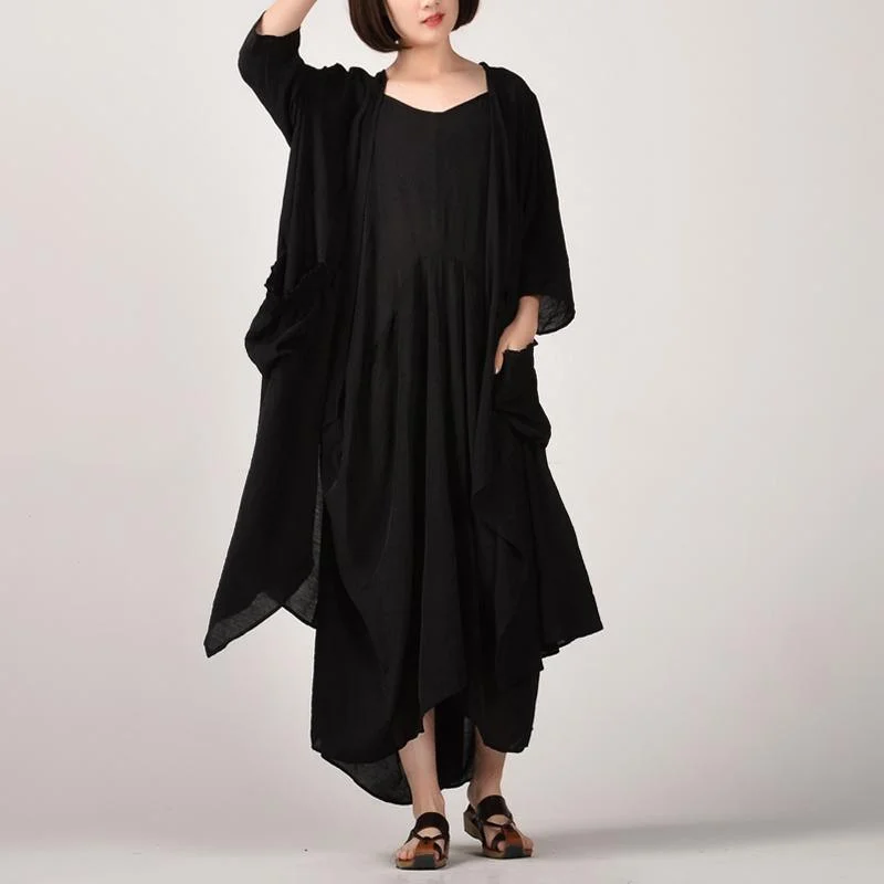 stylish black two pieces long cotton dresses plus size asymmetric coat cardigan cotton clothing and Fine sleeveless kaftans Chenille Blend Fleece Blend Nylon Blend stylish black two pieces long cotton dresses plus size asymmetric coat cardigan cotton clothing and Fine sleeveless kaftans Chenille Blend Fleece Blend Nylon Blend