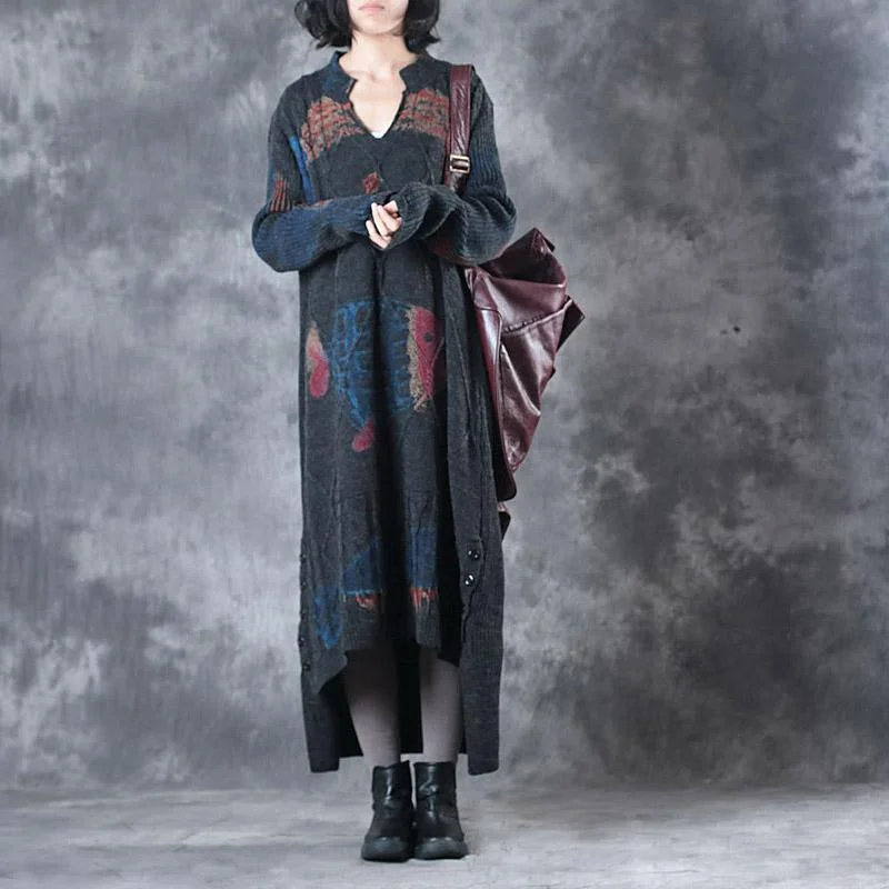 stylish dark gray sweater dress plus size low high design pullover 2017 o neck pullover sweater dresses Crew Neck Wool stylish dark gray sweater dress plus size low high design pullover 2017 o neck pullover sweater dresses Crew Neck Wool