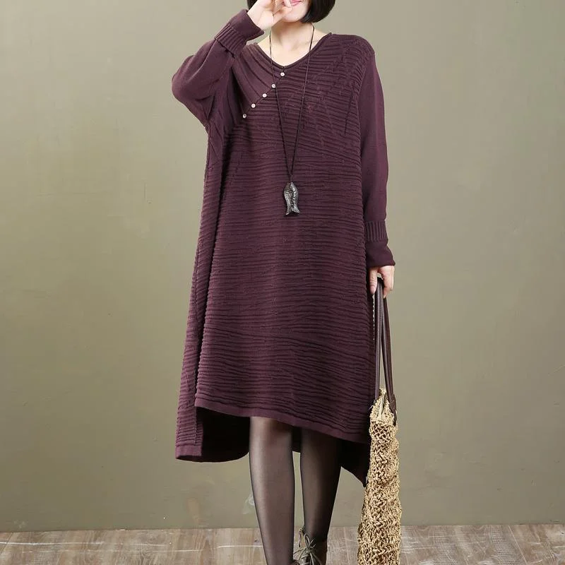 stylish purple knit dresses Loose fitting pullover Elegant asymmetrical long knit sweaters Ribbed Crew Neck stylish purple knit dresses Loose fitting pullover Elegant asymmetrical long knit sweaters Ribbed Crew Neck