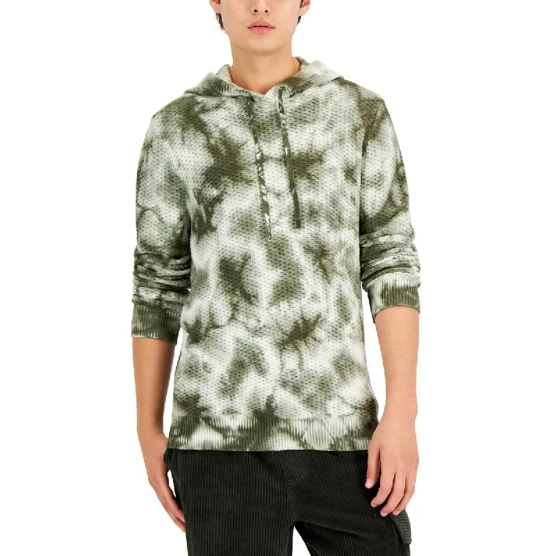 Sun + Stone Mens Tie-Dye Waffle Hoodie Hoodie with Hem Contrast Bold Stylish