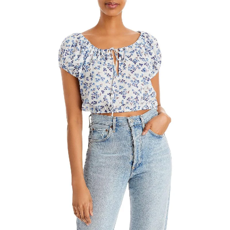 Sundry Womens Floral Print Cropped Pullover Top Turtleneck Warm Pullover