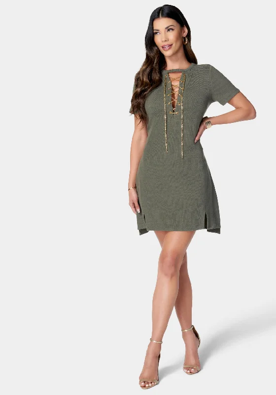 T-Shirt Chain Detall Dress Oversized T-Shirt Spandex breathable
