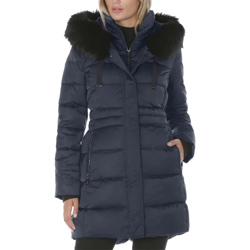 Tahari Stefani Women's Quilted Mid-Length Puffer Coat With Faux Fur Trim Hood Longline Wool Coat Tahari Stefani Women's Quilted Mid-Length Puffer Coat With Faux Fur Trim Hood Longline Wool Coat