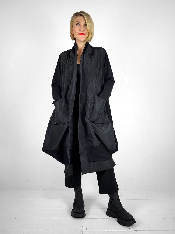 Thanny Sculpted Open Coat Draped Longline Jacket