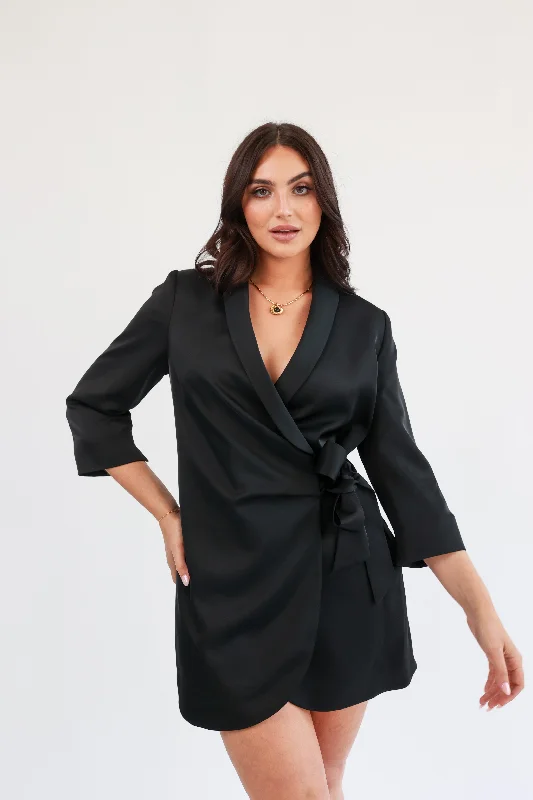 "The Sarah" Wrap Blazer Dress (Black) Women's Brand Blazer