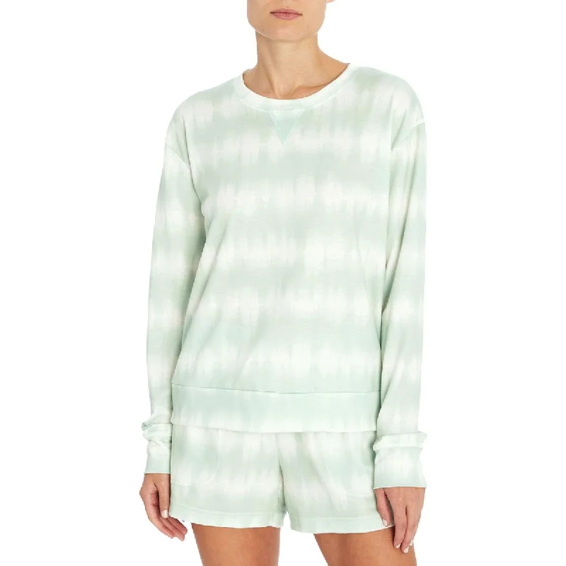 Three Dots Women's French Terry Tie Dye Print Relaxed Fit Pullover Sweatshirt Hoodie with Zipper Placket Modern Functional