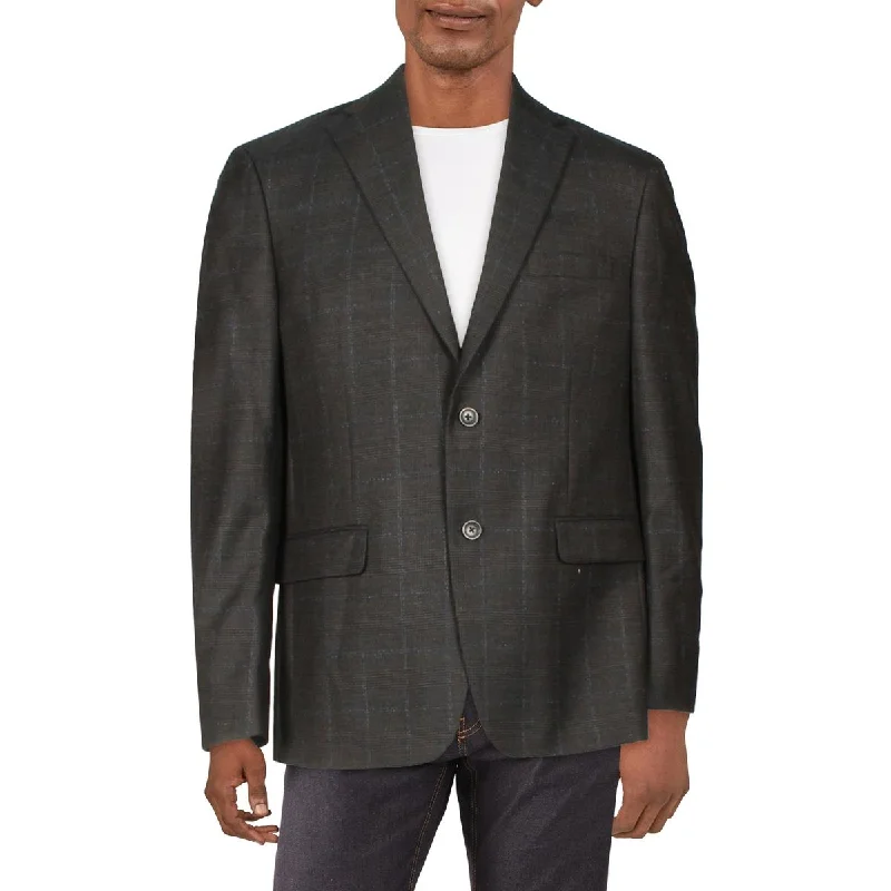 Tommy Hilfiger Mens Wool Glen Plaid Sportcoat Ultra-Light Down Coat