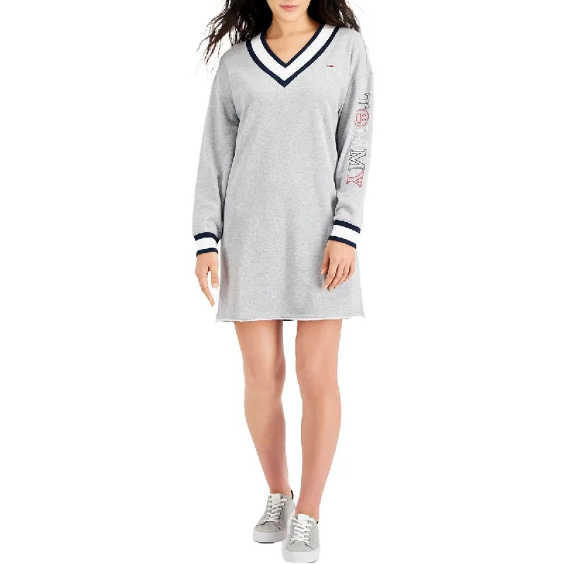 Tommy Jeans Womens Contrast Trim Mini Sweatshirt Dress Hoodie with Hem Frayed Vintage Worn Tommy Jeans Womens Contrast Trim Mini Sweatshirt Dress Hoodie with Hem Frayed Vintage Worn