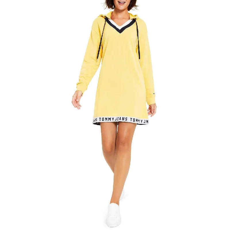 Tommy Jeans Womens Hooded Logo Sweatshirt Dress Hoodie with Hem Lace Feminine Delicate