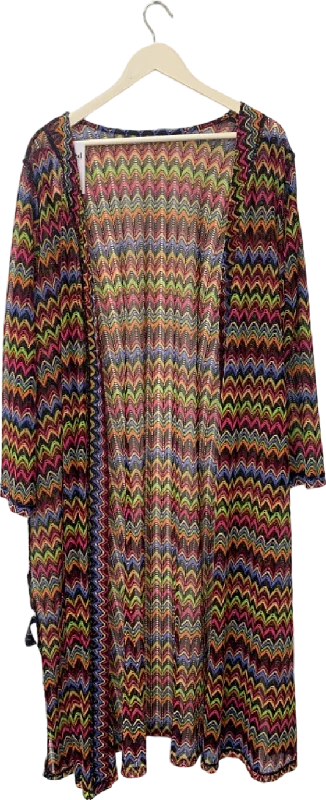 Very Multicolour Zigzag Pattern Long Cardigan UK 26 Beaded Cardigan Sequined Faux Fur