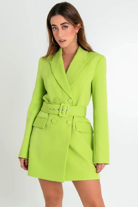 Vestido corto cruzado tipo blazer con cinturón Women's Fashion Blazer