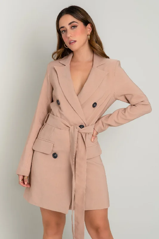Vestido tipo blazer cruzado botones con cinturón Women's Navy Jacket