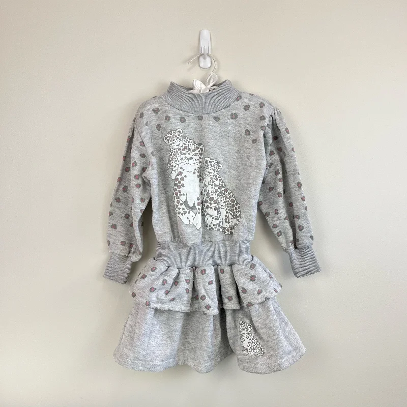 Vintage Ala Mode Drop Waist Cheetah Sweatshirt Dress 6 Hoodie with Hem Raw Edge Edgy Unfinished