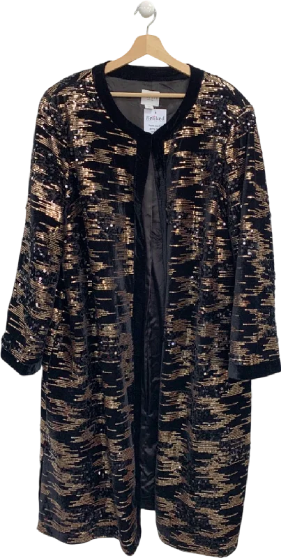Wallis Black/Gold Sequin Embellished Coat UK 28 Stylish Bomber Jacket