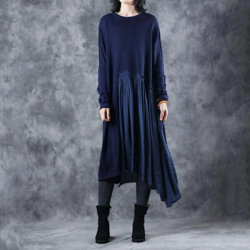 warm blue sweater dresses plus size clothing o neck wrinkled pullover sweater Elegant patchwork winter dresses Keyhole Neck Pullover warm blue sweater dresses plus size clothing o neck wrinkled pullover sweater Elegant patchwork winter dresses Keyhole Neck Pullover