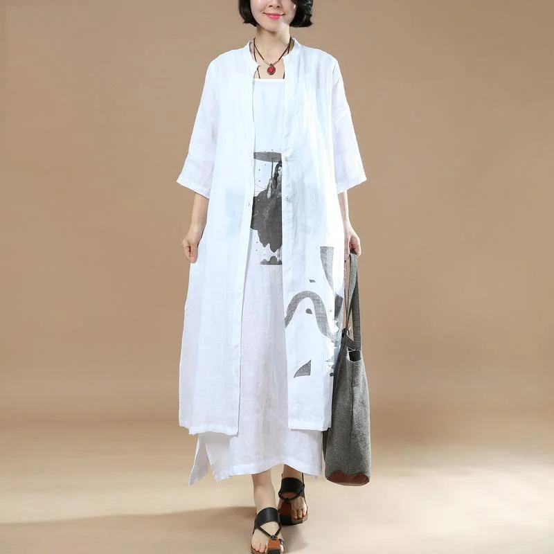 white vintage prints casual linen two pieces half sleeve cardigans and sleeveless side open maxi dress Cashmere Blend Cotton Blend Poly Blend white vintage prints casual linen two pieces half sleeve cardigans and sleeveless side open maxi dress Cashmere Blend Cotton Blend Poly Blend