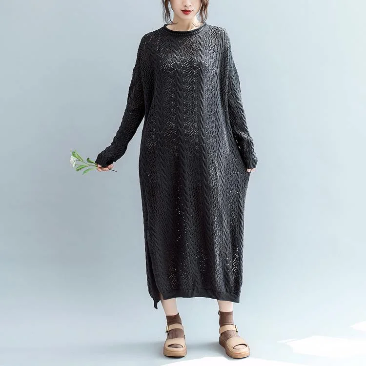 women black  sweater dress plus size side open long knit sweaters top quality o neck pullover sweater Halter Neck Top