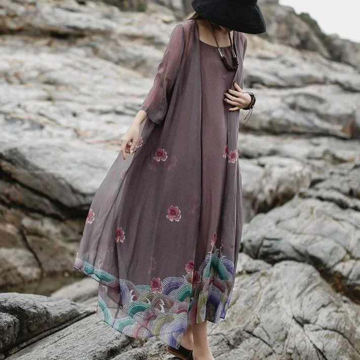 Women brown print clothes cardigan half sleeve Kaftan summer Dresses Welt Pockets Slit Pockets Flap Pockets Women brown print clothes cardigan half sleeve Kaftan summer Dresses Welt Pockets Slit Pockets Flap Pockets