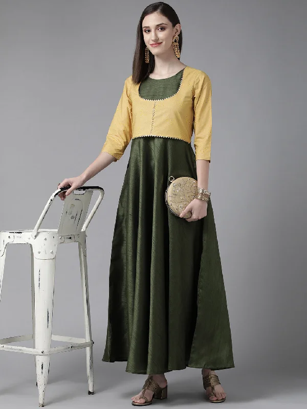Women's Olive Art Silk Solid Dress With Jacket - Ahalyaa Zippered Jacket Buttoned Jacket Snapped Jacket Women's Olive Art Silk Solid Dress With Jacket - Ahalyaa Zippered Jacket Buttoned Jacket Snapped Jacket