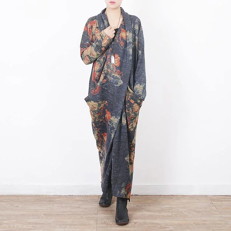 Women Floral Sweater Dress Oversize V Neck Pullover Sweater Women Back Side Open Winter Dresses Besom Neck Pullover