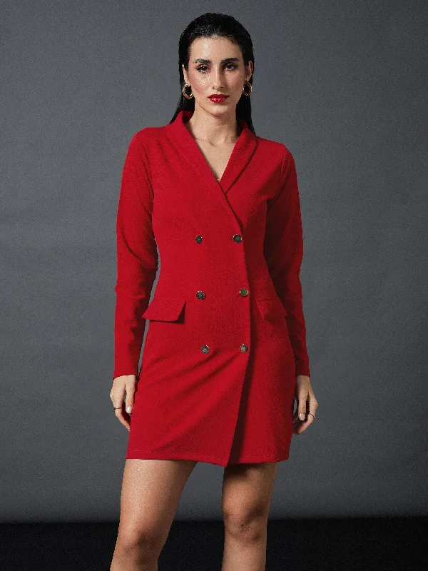 Women Red Double Breasted Blazer Dress Milan Custom Blazer